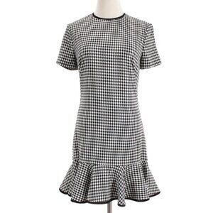 Black Halo Houndstooth Ruffle Hem Dress | Size 12 | NWOT